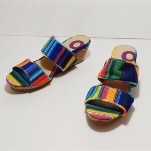 NINE WEST Nekelsa Slip On Wedge Sandals Womens Sz 5M Fun Colorful Rainbow Stripe